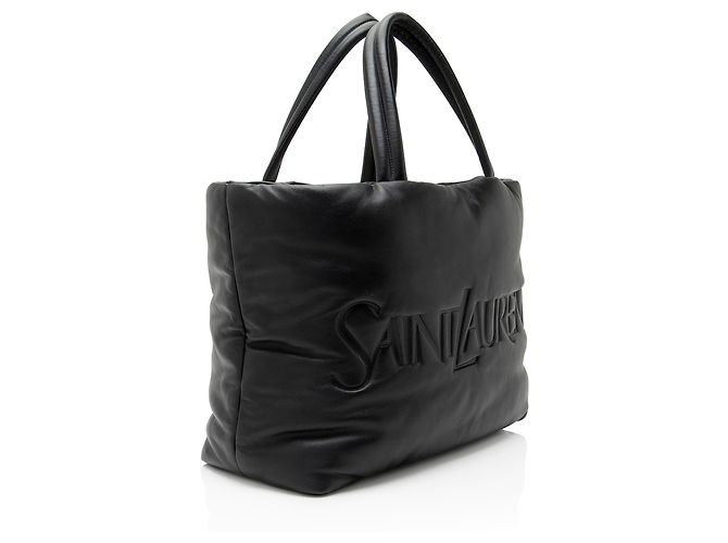 Saint Laurent Puffed Leather Logo Shopping Tote Schwarz - Ansicht 2