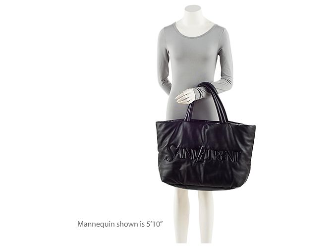 Saint Laurent Puffed Leather Logo Shopping Tote Schwarz - Ansicht 5