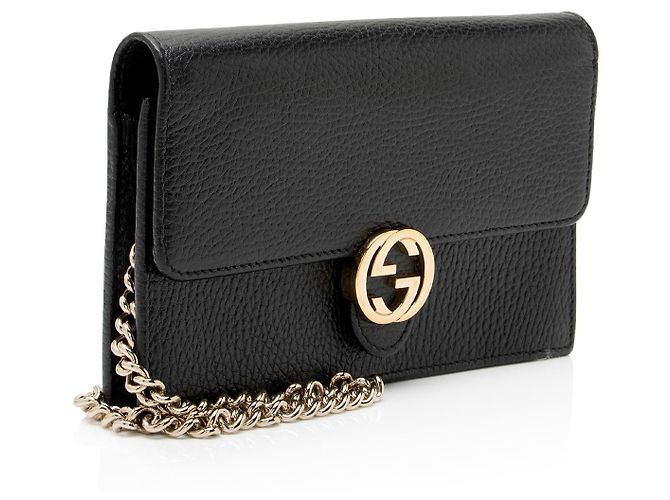 Cartera con cadena entrelazada G en piel de becerro granulada Gucci Negro - vista 2