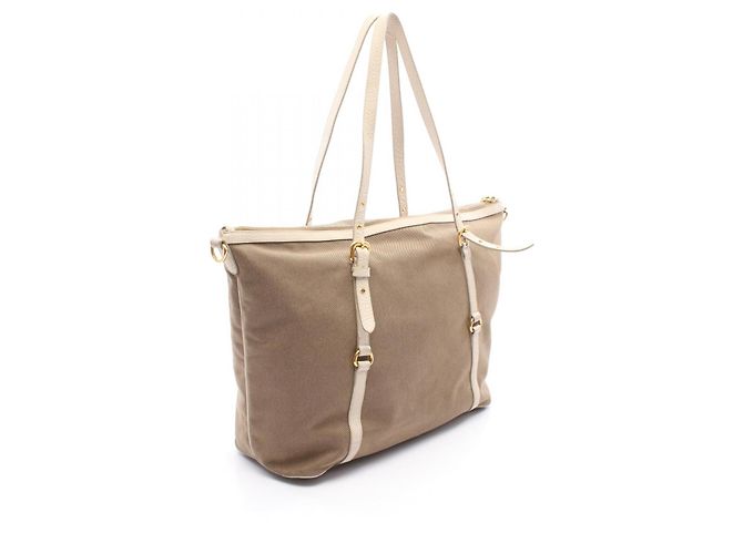 Prada LOGO JACQUARD Canvas Leather Tote Bag Grün - Ansicht 2
