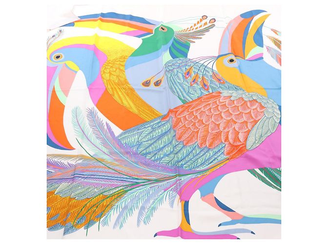 Hermès Hermes Carre Geant Carre140 TOUCANS DE PARADIS Sciarpa in seta Bianco - vista 4