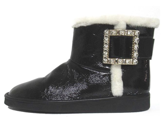 Botas curtas de shearling com fivela de strass Roger Vivier Preto - vista 2