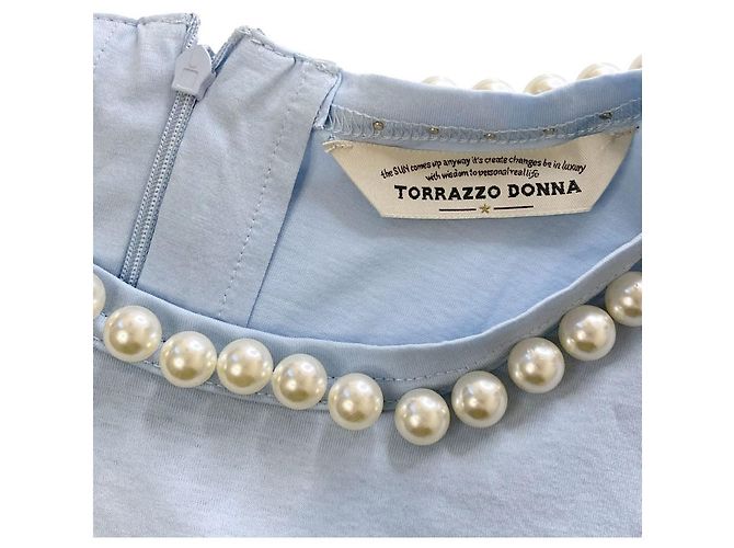 Autre Marque Top TORRAZZO DONNA com mangas tulipa de pérolas Azul - vista 3
