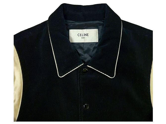 Céline Giacca in raso e velluto a coste Celine Nero Bianco - vista 4