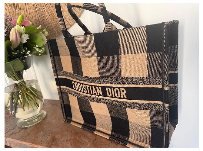Dior Book Tote Canvas Tote Bag mit Karomuster Schwarz Beige - Ansicht 13