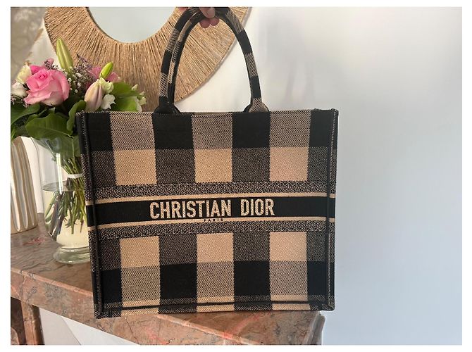 Dior Book Tote Canvas Tote Bag mit Karomuster Schwarz Beige - Ansicht 15