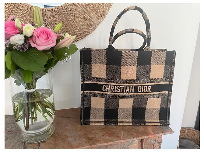 Dior Book Tote Canvas Tote Bag mit Karomuster Schwarz Beige - Ansicht 16