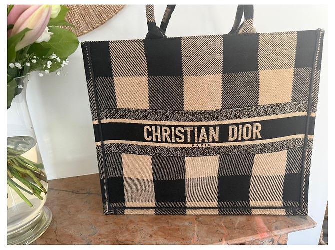 Dior Book Tote Canvas Tote Bag mit Karomuster Schwarz Beige - Ansicht 3