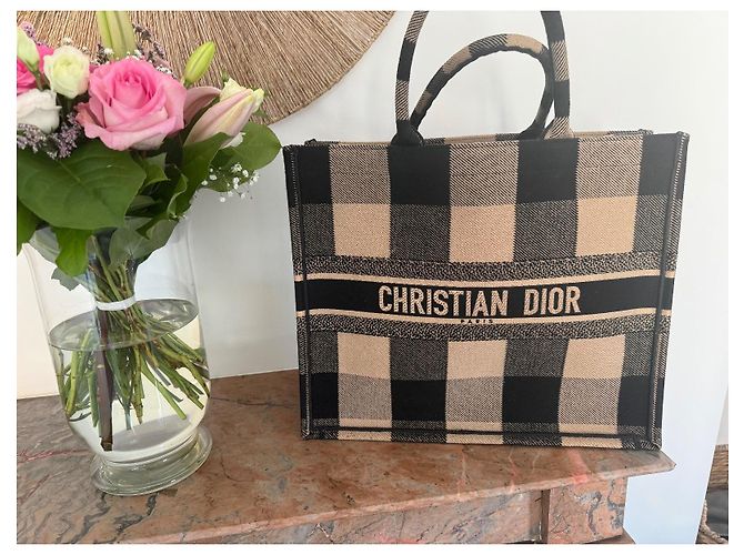 Dior Book Tote Canvas Tote Bag mit Karomuster Schwarz Beige - Ansicht 4