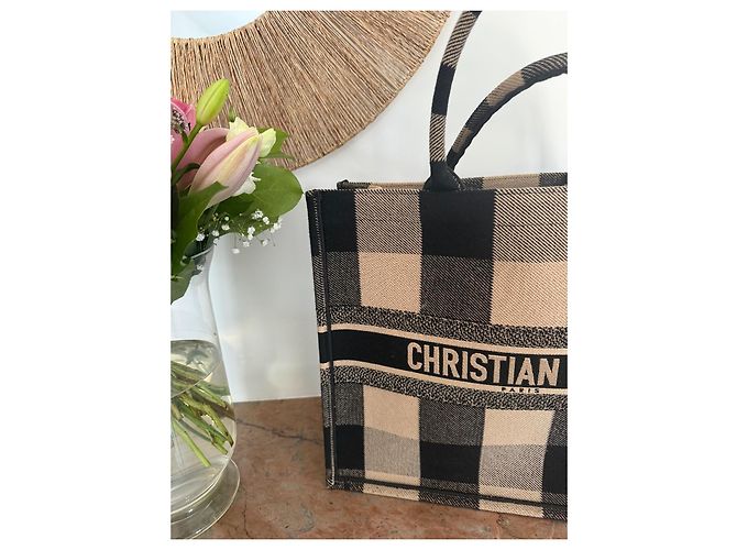 Dior Book Tote Canvas Tote Bag mit Karomuster Schwarz Beige - Ansicht 6