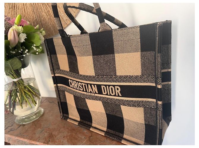 Dior Book Tote Canvas Tote Bag mit Karomuster Schwarz Beige - Ansicht 8
