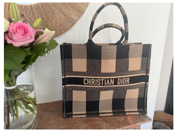 Dior Book Tote Canvas Tote Bag mit Karomuster Schwarz Beige - Ansicht 9