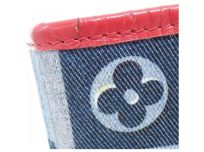 Borsa Louis Vuitton Denim Monogram Neverfull MM Rosso Blu - vista 5
