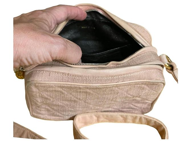 Chanel Borsa a Tracolla Camera in Lino Rosa Cipria - vista 11