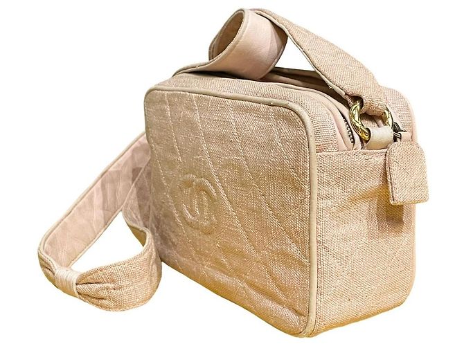 Chanel Borsa a Tracolla Camera in Lino Rosa Cipria - vista 13