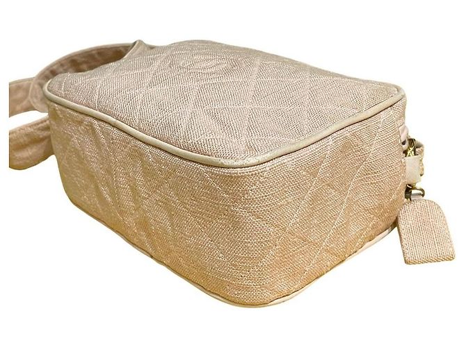 Chanel Borsa a Tracolla Camera in Lino Rosa Cipria - vista 15