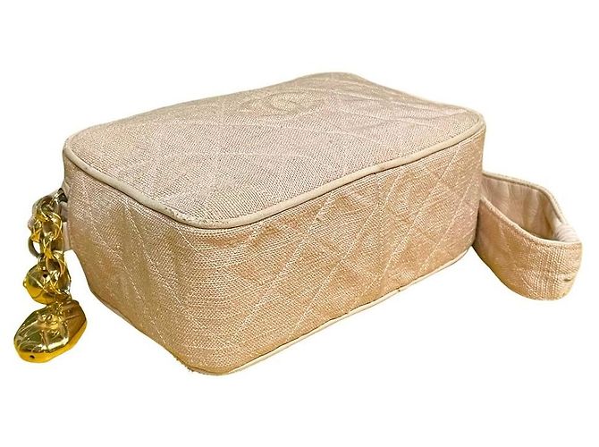 Chanel Borsa a Tracolla Camera in Lino Rosa Cipria - vista 17