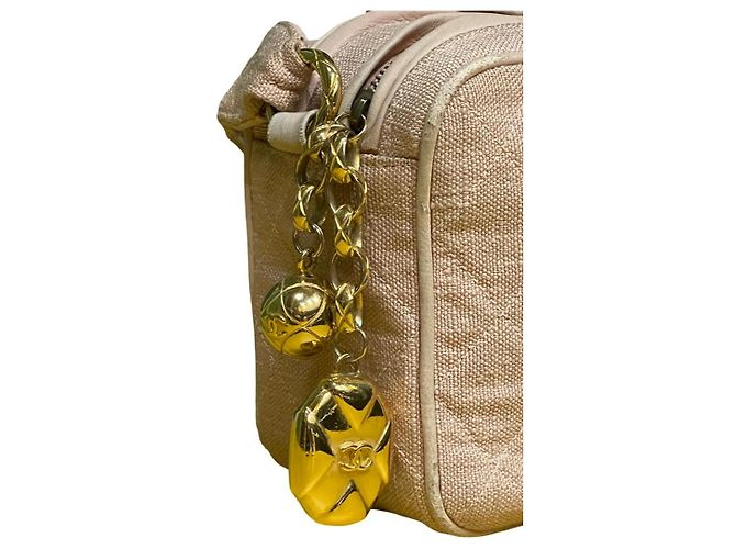 Chanel Borsa a Tracolla Camera in Lino Rosa Cipria - vista 4