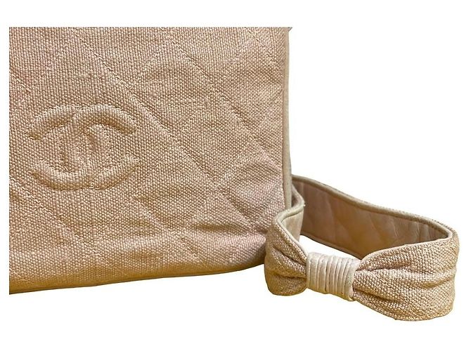 Chanel Borsa a Tracolla Camera in Lino Rosa Cipria - vista 5