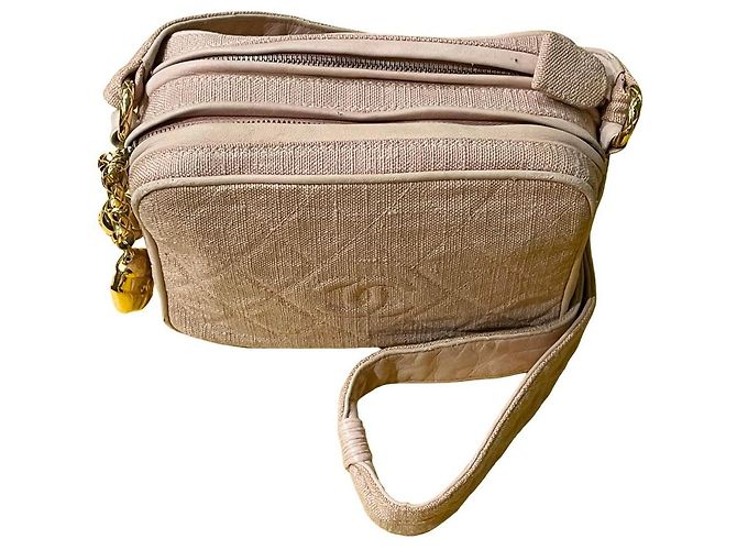 Chanel Borsa a Tracolla Camera in Lino Rosa Cipria - vista 6