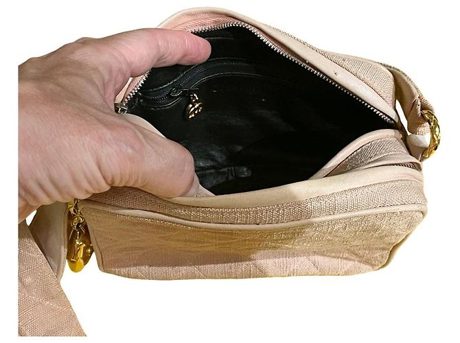 Chanel Borsa a Tracolla Camera in Lino Rosa Cipria - vista 7