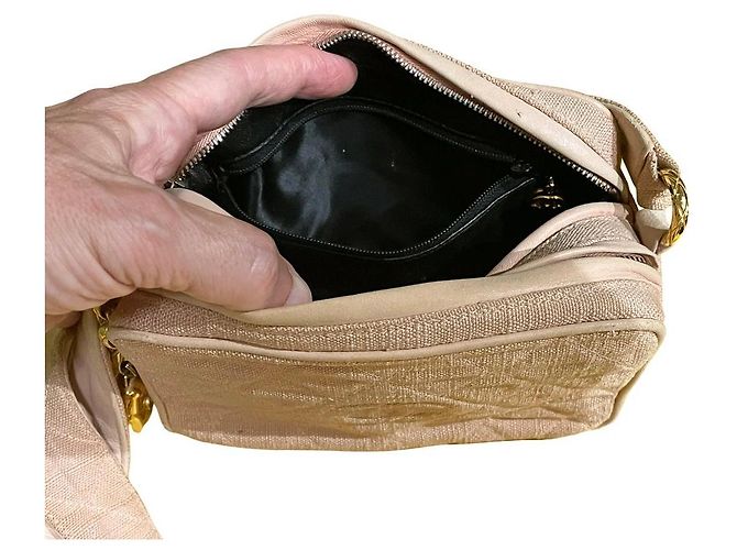 Chanel Borsa a Tracolla Camera in Lino Rosa Cipria - vista 9