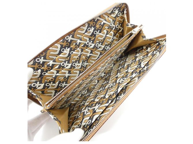 Cartera de seda plegable ANCRES Hermès Castaño Dorado - vista 3