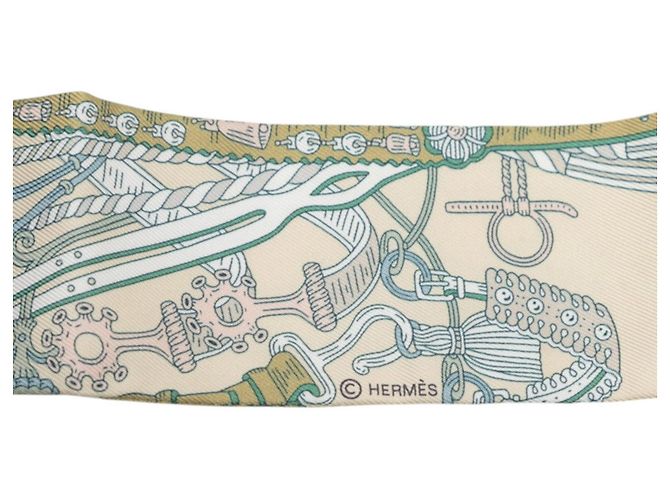 Sciarpa Hermès Twilly BOUQUETS SELLIER Beige Verde - vista 3