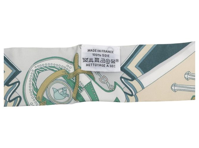 Sciarpa Hermès Twilly BOUQUETS SELLIER Beige Verde - vista 4