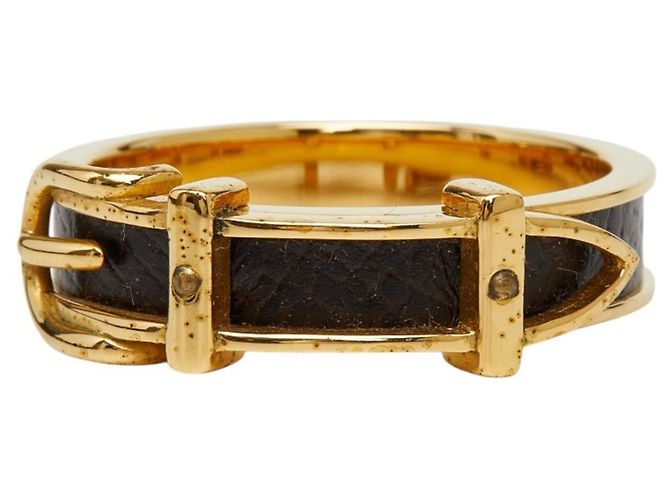 Ring Anillo para pañuelo con motivo de cinturón Hermès Dorado Marrón oscuro - vista 2