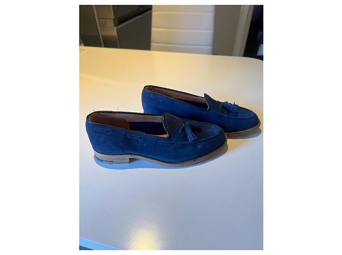 Church's Custom Grade Mocassini con Nappine in Camoscio Blu - vista 4