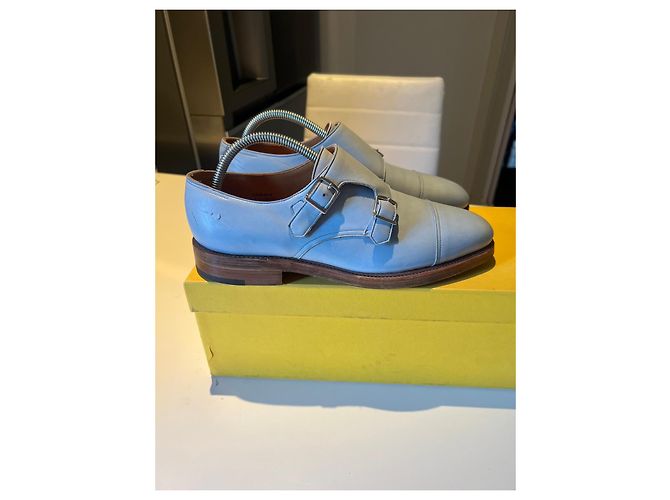 John Lobb William Double Monk Strap in pelle azzurra Blu - vista 5