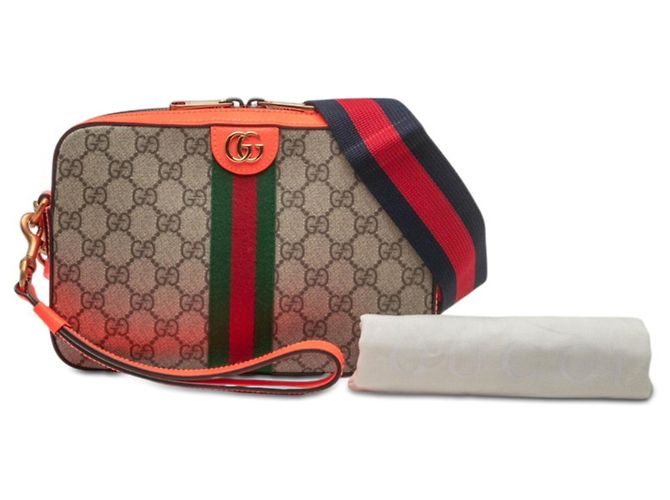 Borsa a Spalla Gucci Ophidia GG Supreme Beige Arancione - vista 7