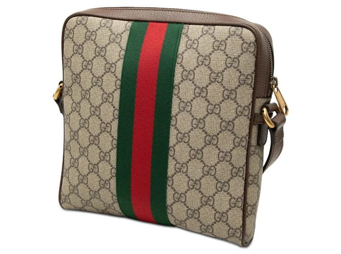Borsa a tracolla e a spalla Gucci GG Supreme Sherry Line Ophidia Marrone Rosso Verde - vista 2