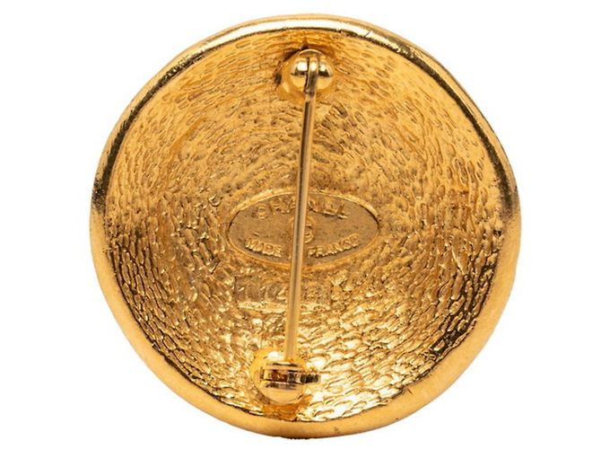Spilla Vintage Chanel 31 Rue Cambon Rotonda Placcata Oro D'oro - vista 2