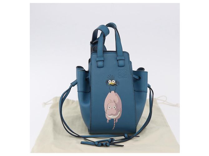 Borsa a mano Mini Hammock in pelle Collaborazione LOEWE Ghibli Navy Gold Auth 192072SM D'oro Blu navy - vista 12