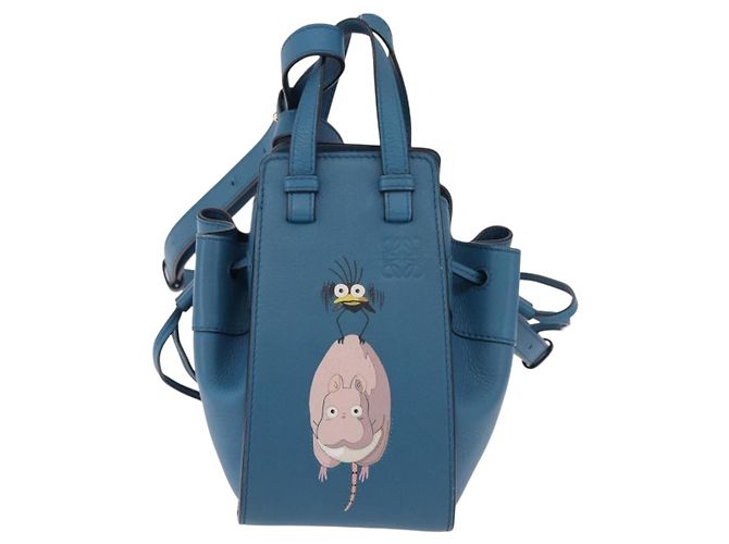 Borsa a mano Mini Hammock in pelle Collaborazione LOEWE Ghibli Navy Gold Auth 192072SM D'oro Blu navy - vista 13