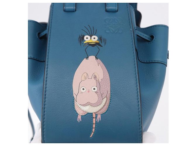 Borsa a mano Mini Hammock in pelle Collaborazione LOEWE Ghibli Navy Gold Auth 192072SM D'oro Blu navy - vista 20