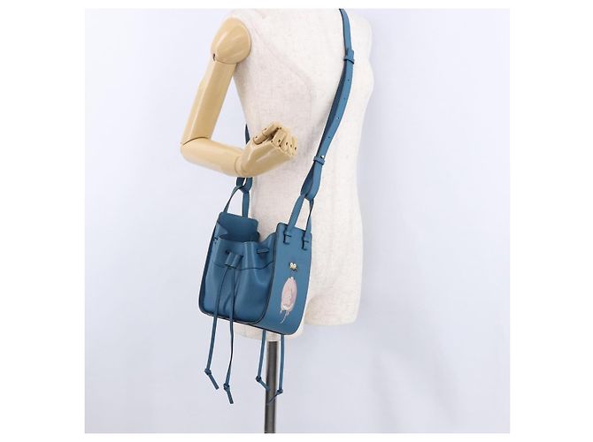 Borsa a mano Mini Hammock in pelle Collaborazione LOEWE Ghibli Navy Gold Auth 192072SM D'oro Blu navy - vista 25