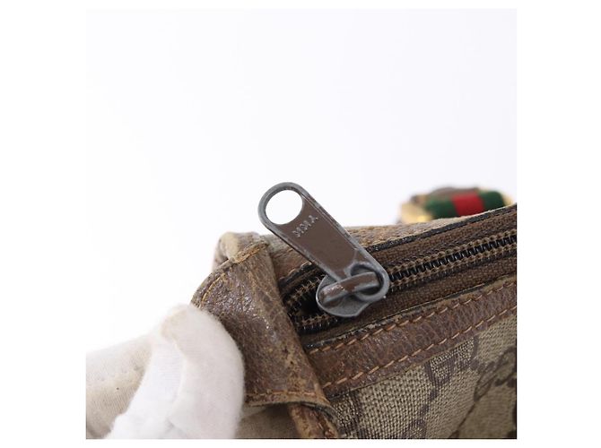 Borsa GUCCI GG Supreme Web Sherry Line PVC Beige Oro 41 02 039 Auth BA14425 D'oro - vista 10