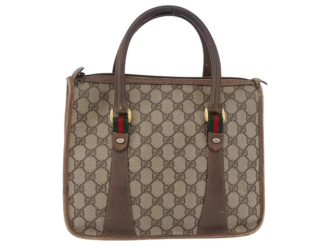 Borsa GUCCI GG Supreme Web Sherry Line PVC Beige Oro 41 02 039 Auth BA14425 D'oro - vista 13
