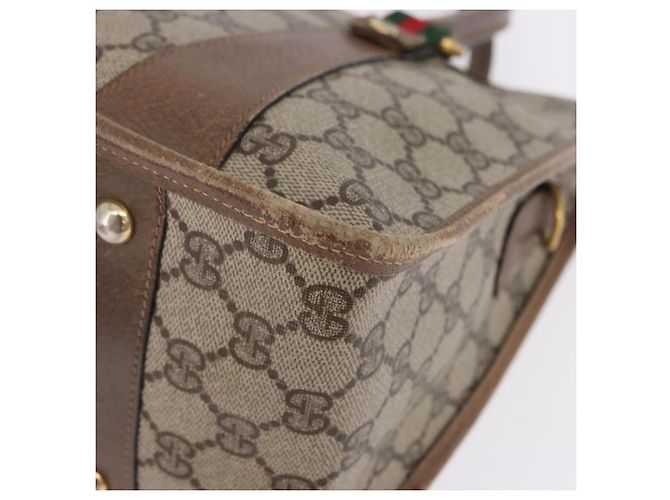 Borsa GUCCI GG Supreme Web Sherry Line PVC Beige Oro 41 02 039 Auth BA14425 D'oro - vista 14