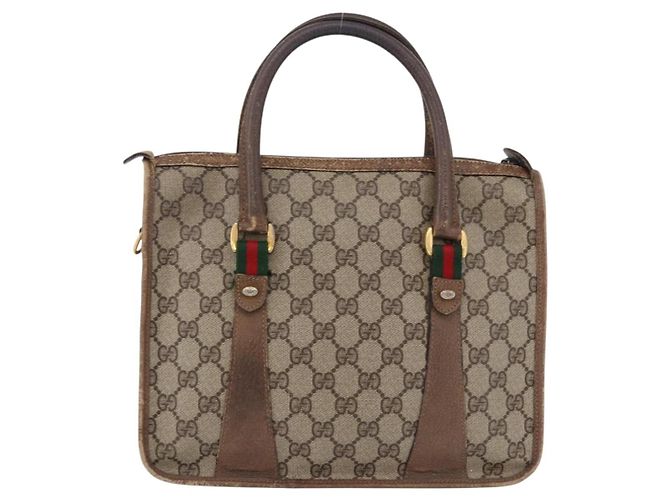 Borsa GUCCI GG Supreme Web Sherry Line PVC Beige Oro 41 02 039 Auth BA14425 D'oro - vista 2