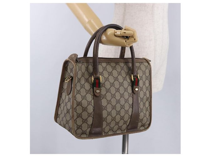 Borsa GUCCI GG Supreme Web Sherry Line PVC Beige Oro 41 02 039 Auth BA14425 D'oro - vista 22