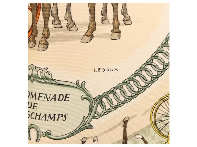 Hermès HERMES Carré 90 Sciarpa "LA PROMENADE DE LONGCHAMPS" Seta Gialla Auth fm5398M Giallo - vista 11