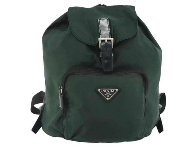 Zaino PRADA Nylon Verde Argento Auth mr2668 - vista 13