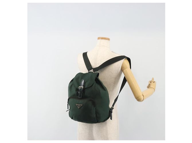 Zaino PRADA Nylon Verde Argento Auth mr2668 - vista 27