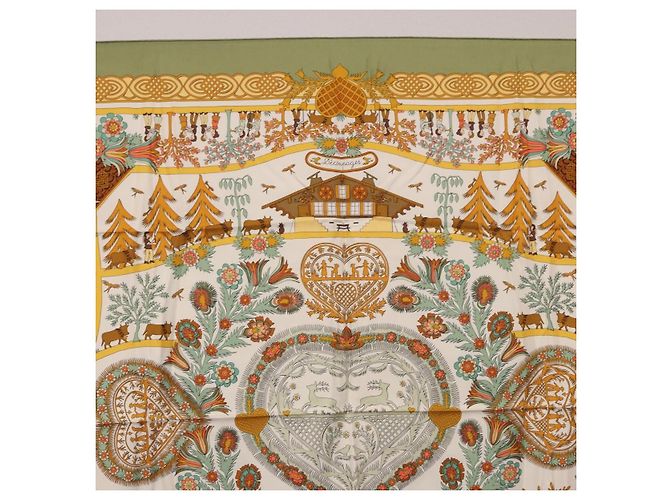 Hermès HERMES Carré 90 Schal « Decoupages » Seide Lime Green Auth BA14514M Grün - vista 3