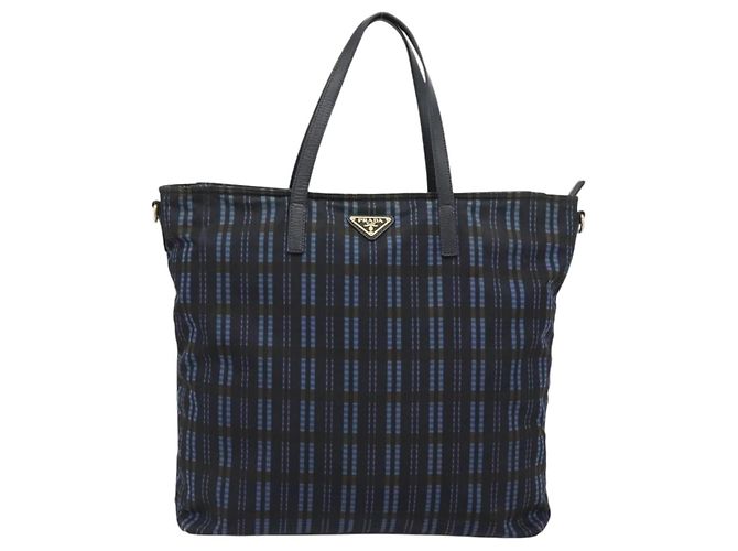 PRADA Tote Bag Nylon Navy Gold Tone Auth 192816A Marineblau - Ansicht 13