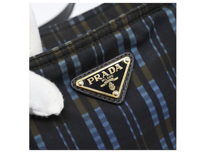 PRADA Tote Bag Nylon Navy Gold Tone Auth 192816A Marineblau - Ansicht 17